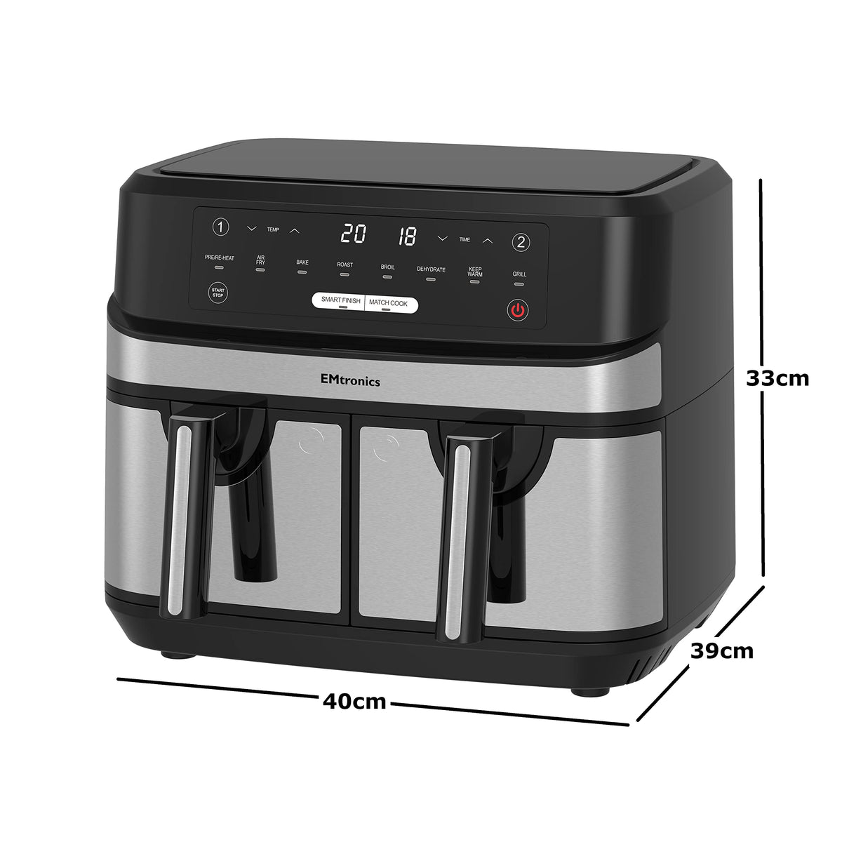 EMtronics EMAFDD9LSL 9L Stainless Steel Dual Air Fryer