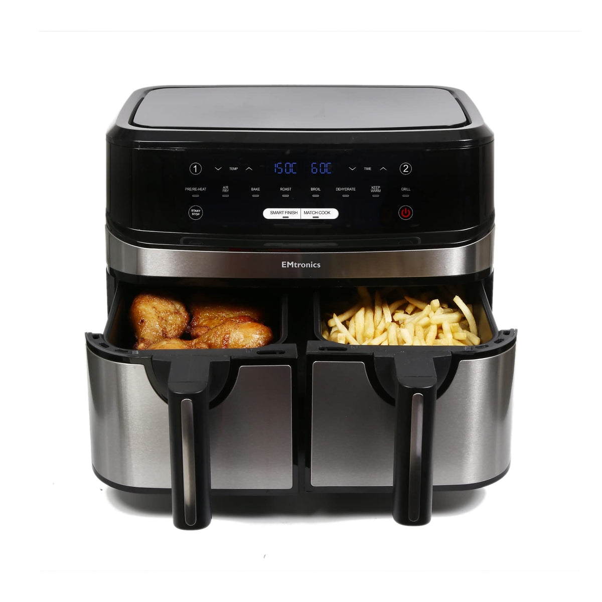 EMtronics EMAFDD9LSL 9L Stainless Steel Dual Air Fryer