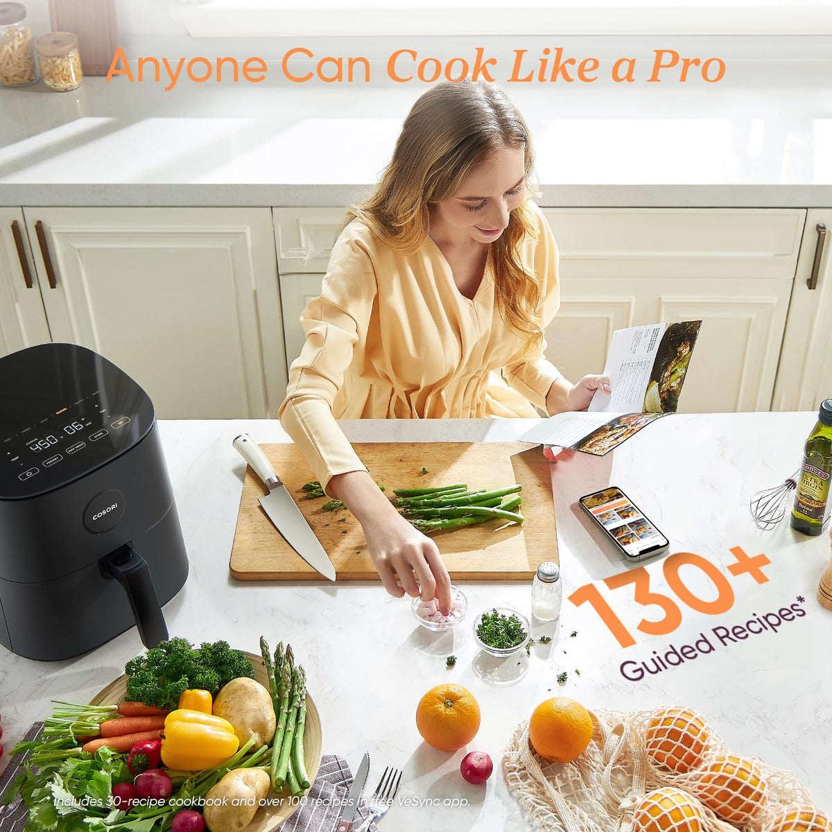 COSORI Air Fryer 4.7L, 9-in-1 Compact Air Fryer Oven, 130+ Recipes (Cookbook & Online), Max 230℃ Setting, Digital Tempered Glass Display, Quiet, 4 Portions, Non-Stick, Dishwasher Safe, 1500W