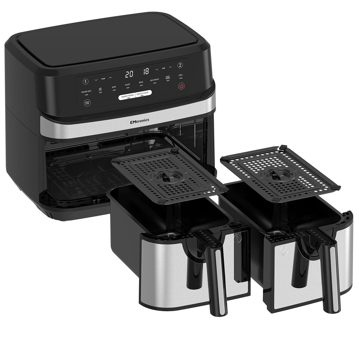 EMtronics EMAFDD9LSL 9L Stainless Steel Dual Air Fryer