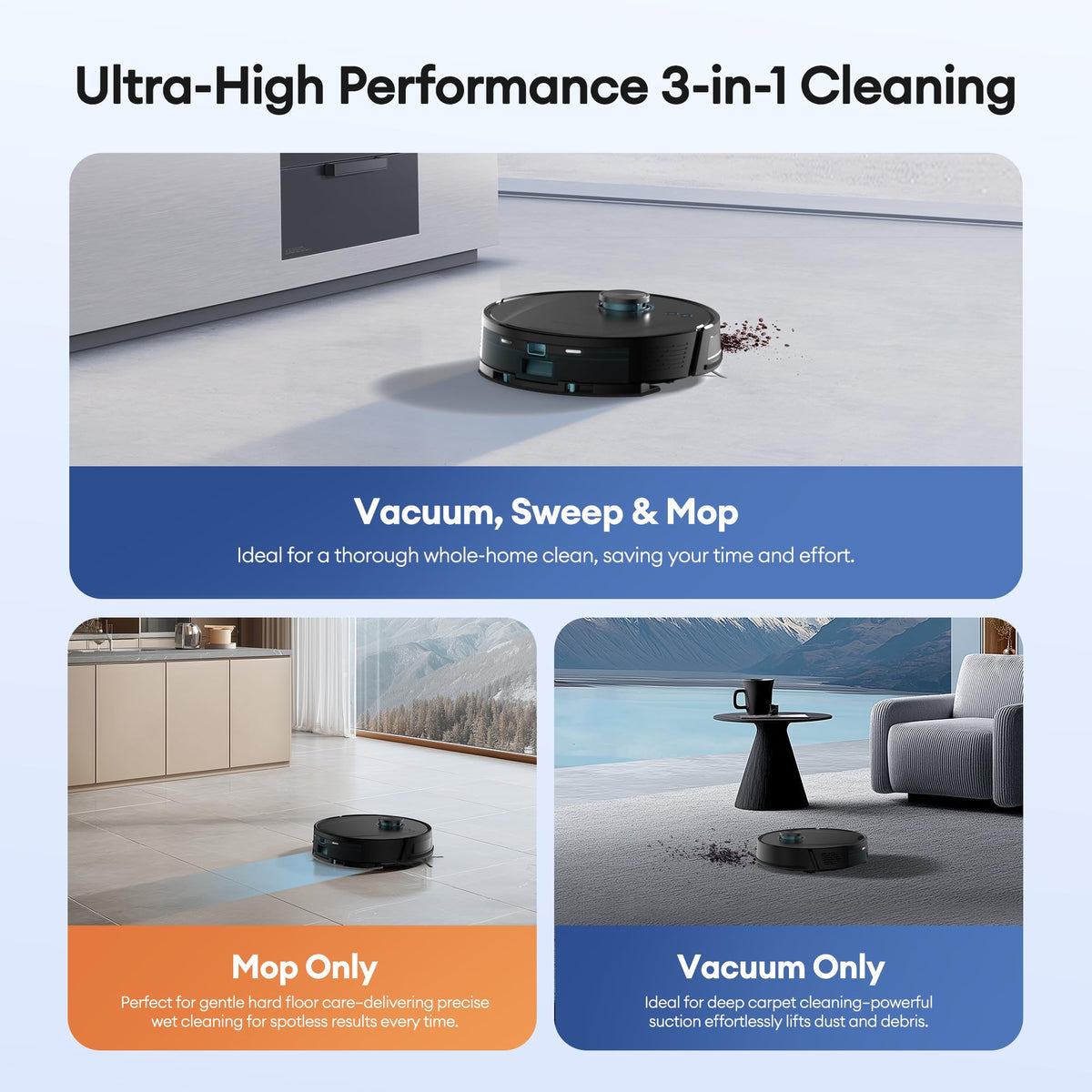 Ultenic 3-in-1 Robot Vacuum and Mop - Black 8000Pa LiDAR