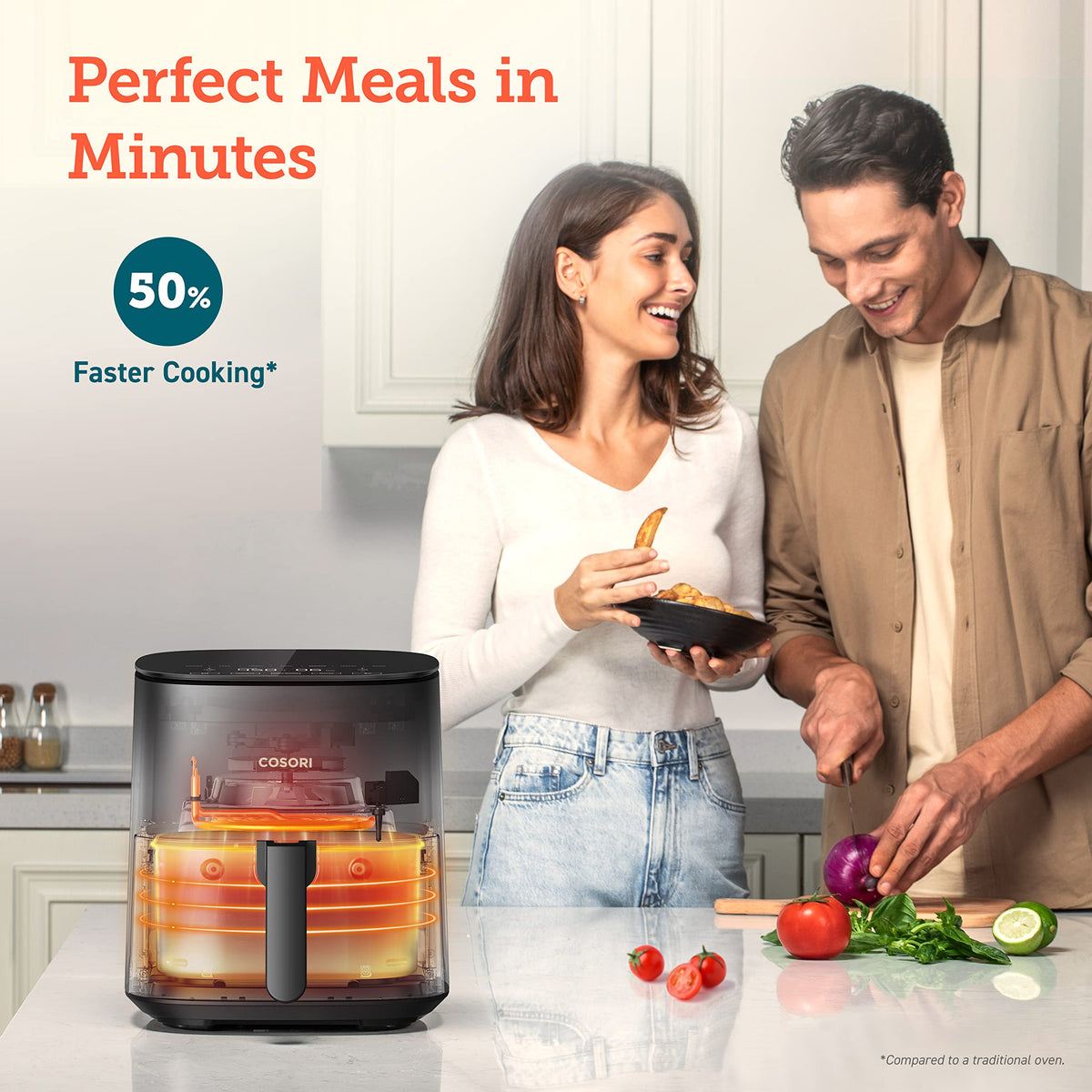 COSORI Air Fryer 4.7L, 9-in-1 Compact Air Fryer Oven, 130+ Recipes (Cookbook & Online), Max 230℃ Setting, Digital Tempered Glass Display, Quiet, 4 Portions, Non-Stick, Dishwasher Safe, 1500W