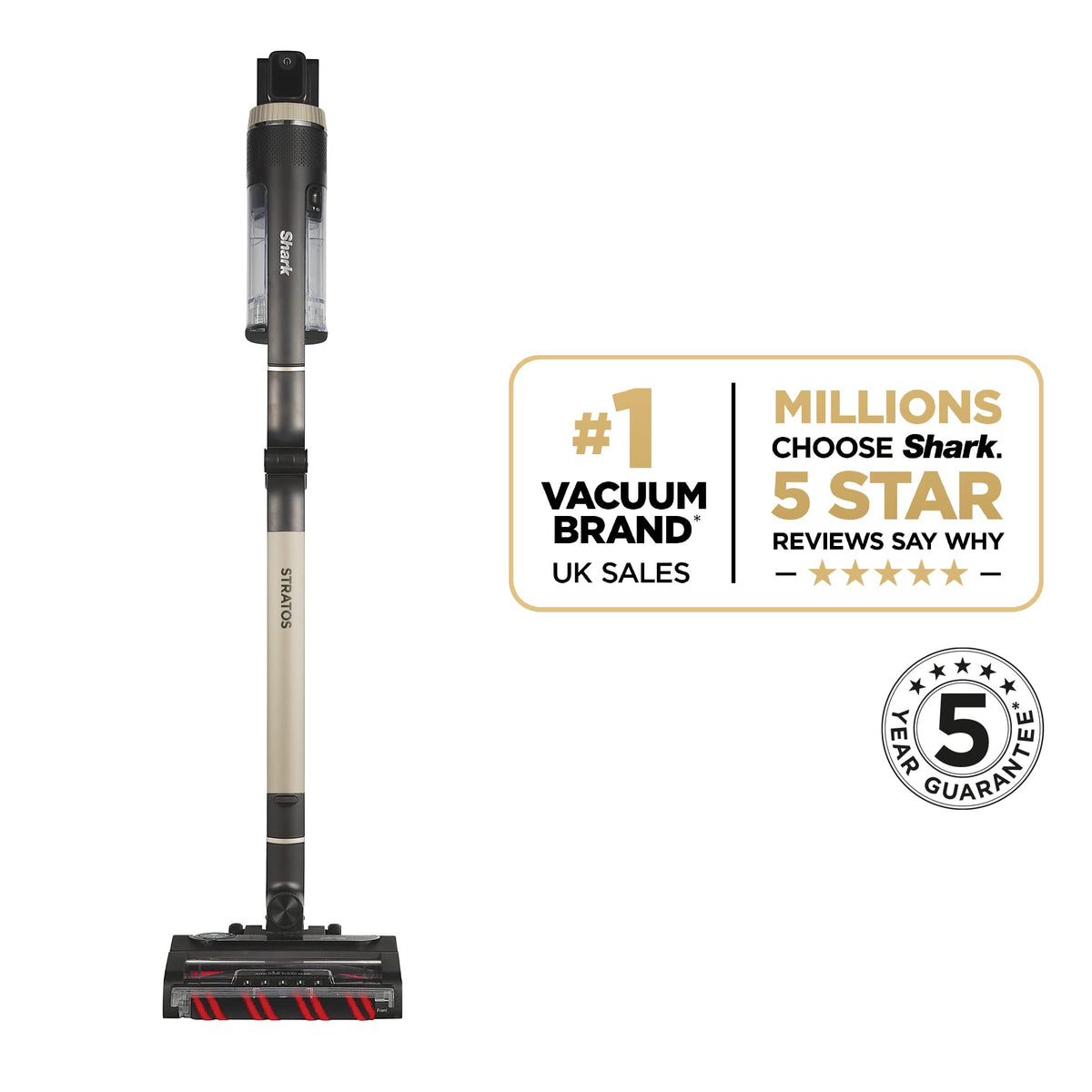 Shark Stratos Cordless Stick Vacuum Cleaner Pet Pro with Anti Hair Wrap Plus, Clean Sense IQ & Anti-Odour Technology, 60 Mins Run-Time, Removable Battery, 3 Attachments, Charcoal/Brass IZ400UKT