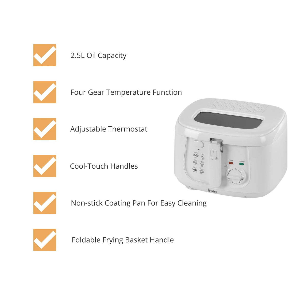 Swan 2.5L Deep Fat Fryer 1800W - White