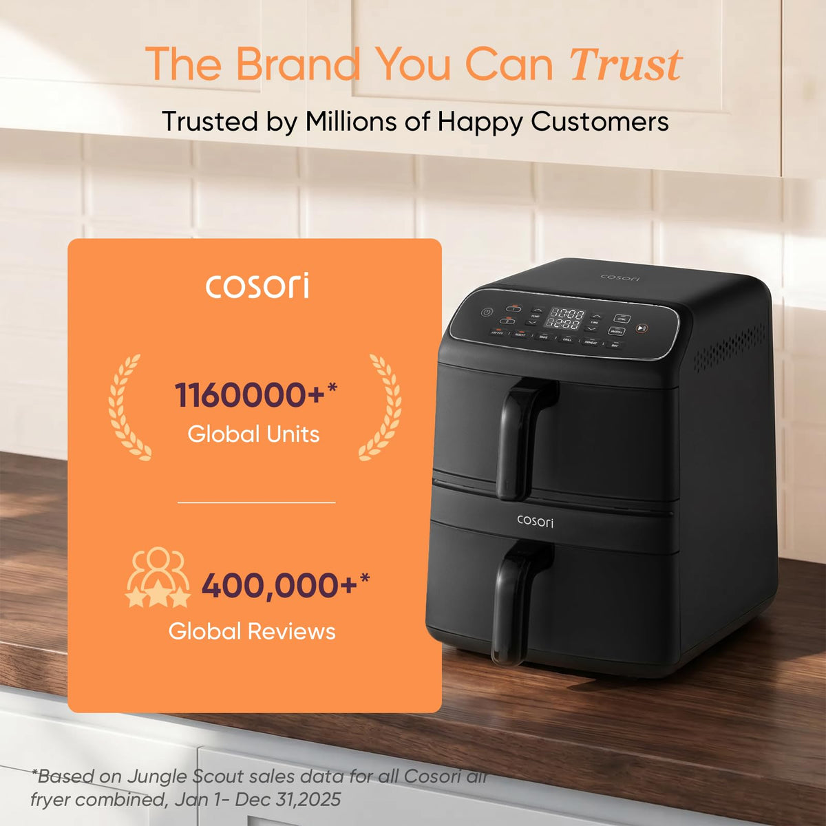 Cosori Double Stack Air Fryer Turbo Tower Compact 8.6L, 39% Space-Saving Air Fryer, Ceramic PFAS-Free, TurboBlaze Dual DC Motors for Even & Faster Cooking, Perfect for Family Meals