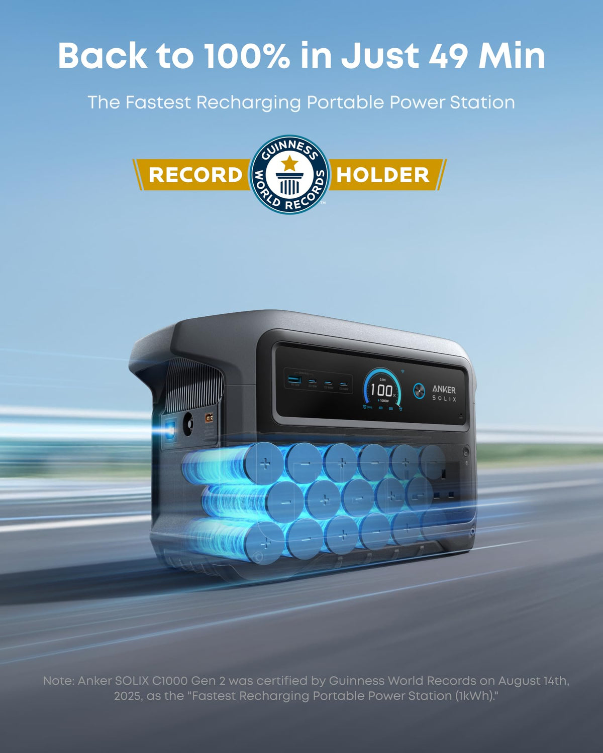 Anker SOLIX C1000 Gen 2 Portable Power Station with IP54 Carry Bag, 2000W (Peak 3000W) Solar Generator, 1024Wh LiFePO4, Fast Charge 100% in 49 Min, 10ms UPS, for Home Backup, Camping & Emergency