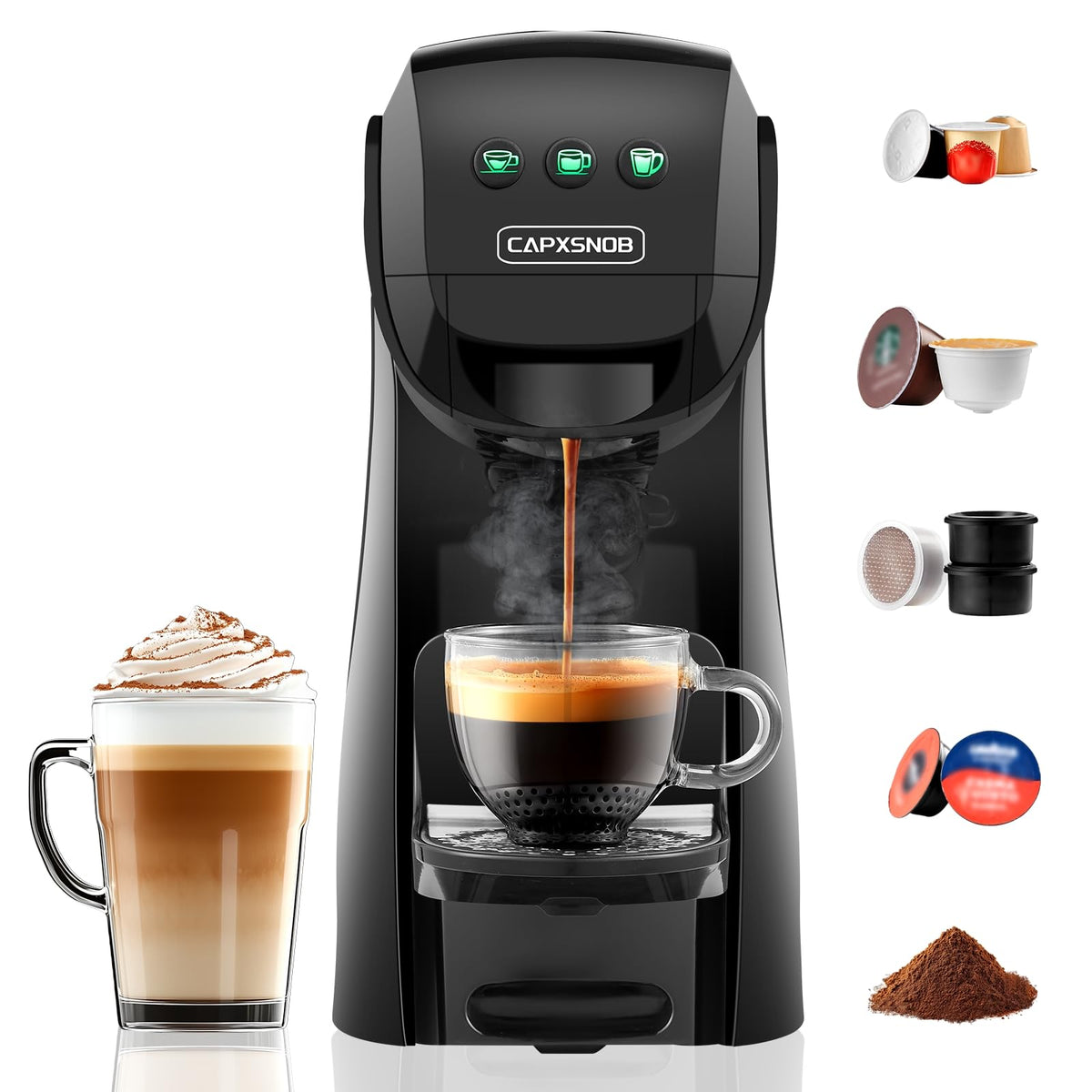 Warriors1 5-in-1 Pod Coffee Machine for Nespresso Original, Dolce Gusto, Lavazza A Modo Mio, Espresso Point Capsules and Ground Coffee, 20Bar, 0.8L, Automatic Small Coffee Machine for Home and Office