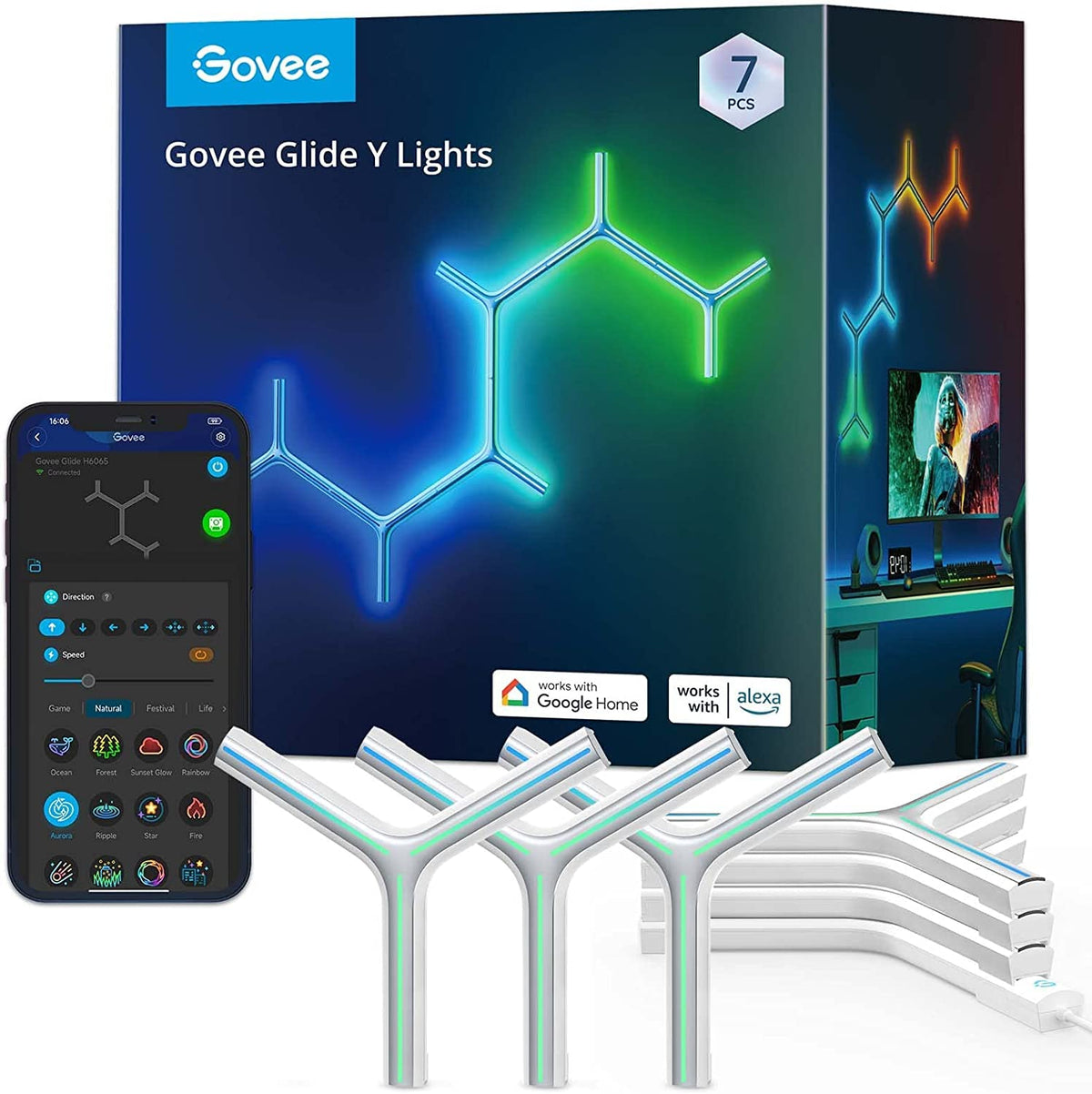 Govee Glide Y Wall Lights - Silver RGBIC LED 7-Pack