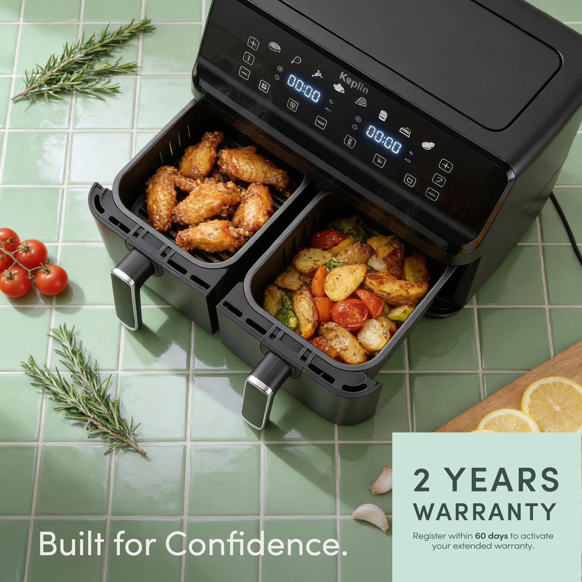 Keplin 9L Dual Zone Air Fryer - 2700W 8-in-1 Cooker Black