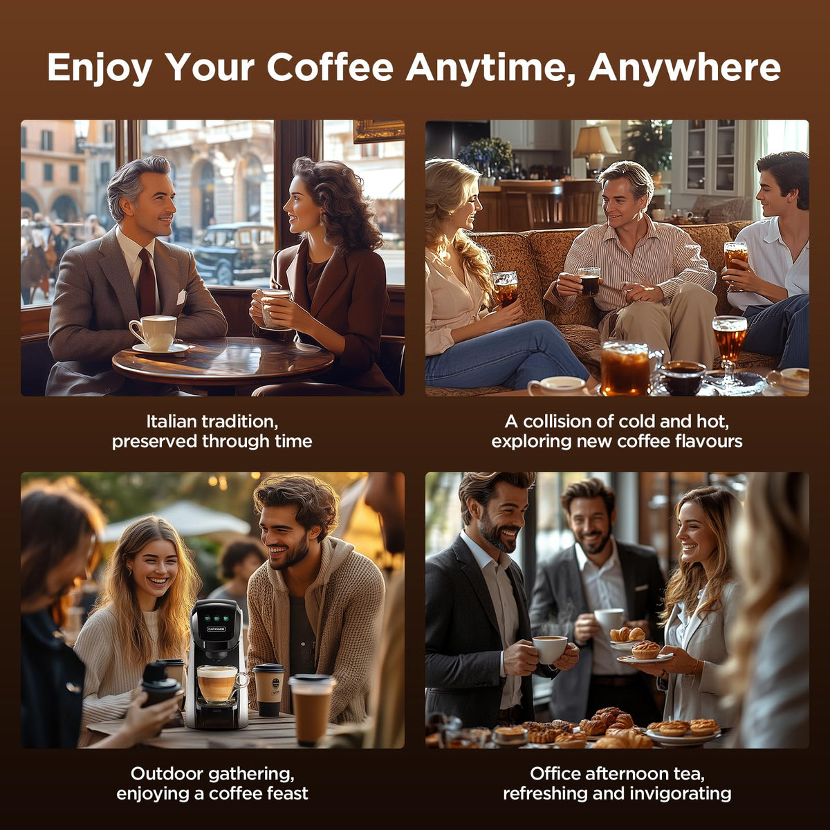 Warriors1 5 in 1 Pod Coffee Machines for Nespresso Original, Dolce Gusto, Lavazza A Modo Mio, Espresso Point Capsule and Ground Coffee, 20Bar, 0.8L, Automatic Small Coffee Machine for Home and Office