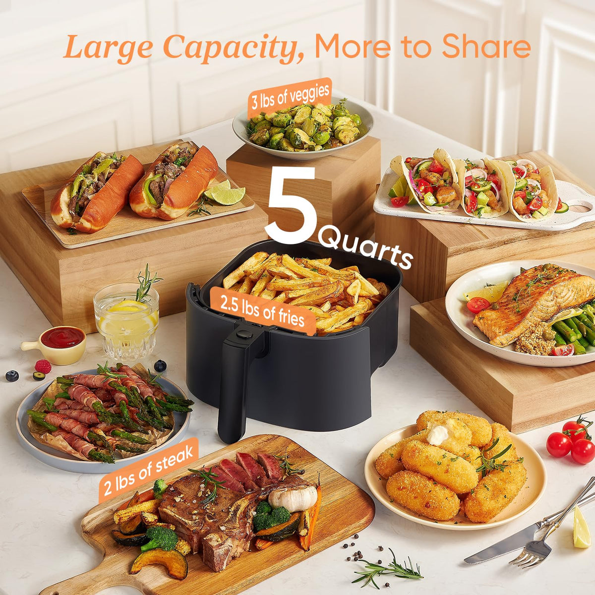 COSORI Air Fryer 4.7L, 9-in-1 Compact Air Fryer Oven, 130+ Recipes (Cookbook & Online), Max 230℃ Setting, Digital Tempered Glass Display, Quiet, 4 Portions, Non-Stick, Dishwasher Safe, 1500W