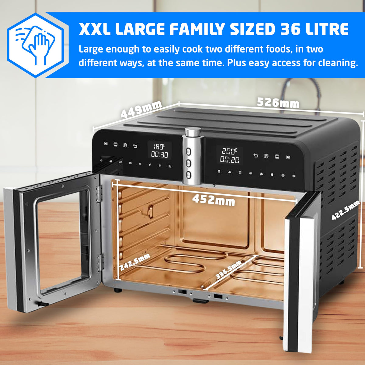 Bridge Pro 36-Liter Air Fryer Oven with French Doors and Accessories - XXL Dual Zone Air Fryer, Family Sized, Double Door, 16-in-1 Countertop Oven, Extra Large for Families, Fast and Healthy Cooking