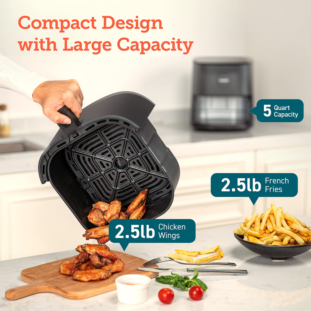 COSORI Air Fryer 4.7L, 9-in-1 Compact Air Fryer Oven, 130+ Recipes (Cookbook & Online), Max 230℃ Setting, Digital Tempered Glass Display, Quiet, 4 Portions, Non-Stick, Dishwasher Safe, 1500W